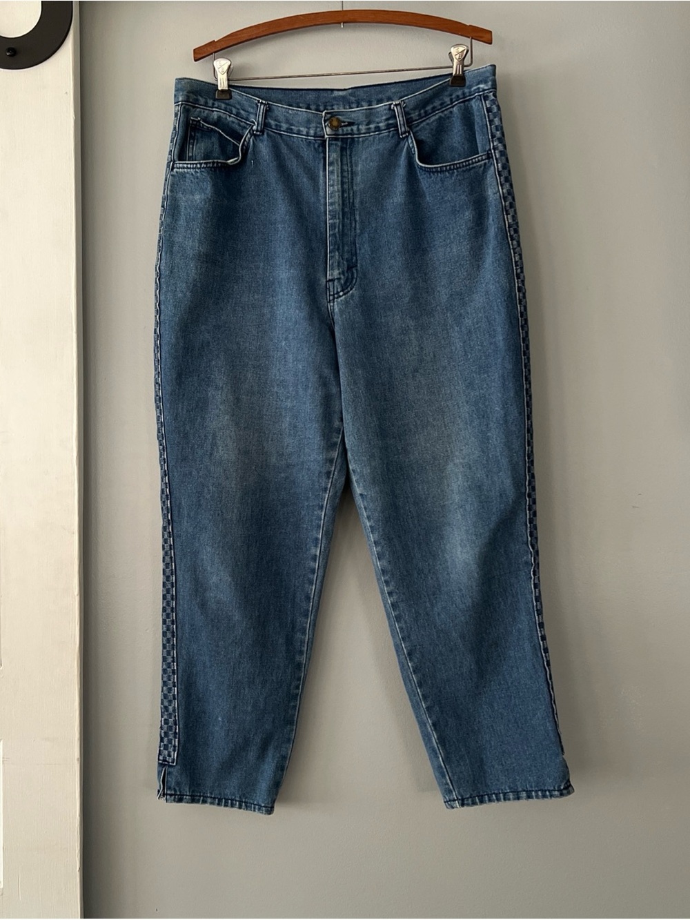 Vintage 80's Gitano High Waist Blue Mom Jeans Women’s 34 Cotton Checkered Sides